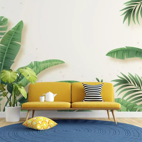 Tropical Leaves With Plain Wall Wallpaper