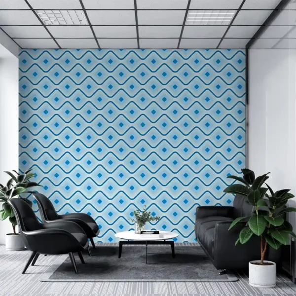 Blue Wavy Line Art Wallpaper