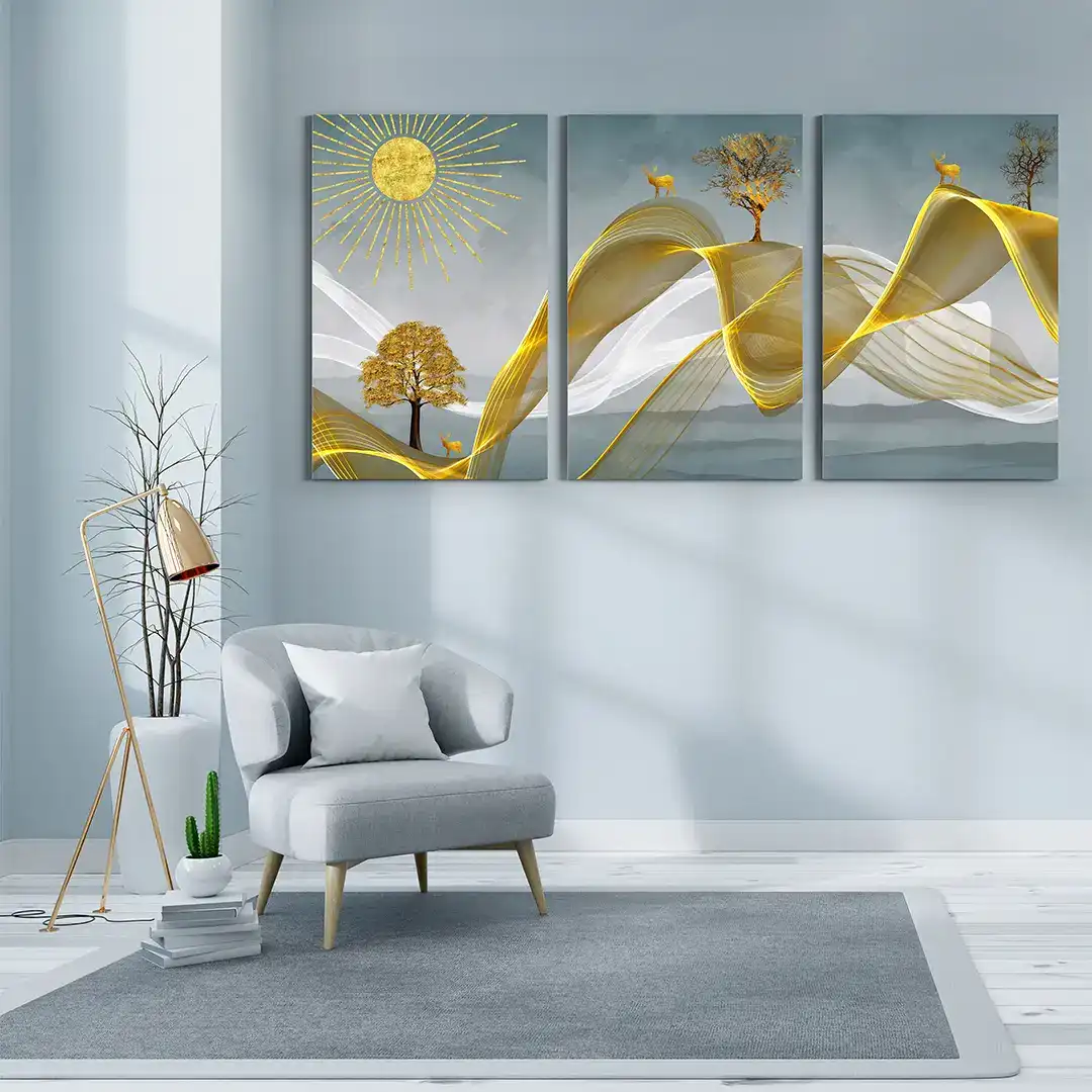 Shine of luxury modern wall art set of 3 Canvas Stretch