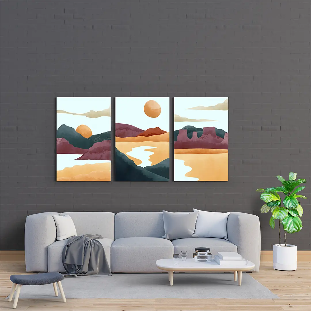 Between The Rivers Modern Wall Art Set of 3 Canvas stretch