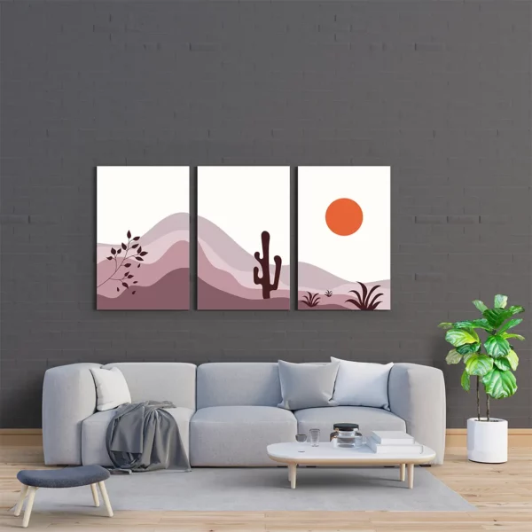 Pink desert modern art set of 3 Canvas Stretch