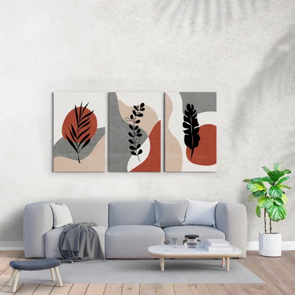 Classic Home Leaves Set of 3 Modern Art Canvas Stretch
