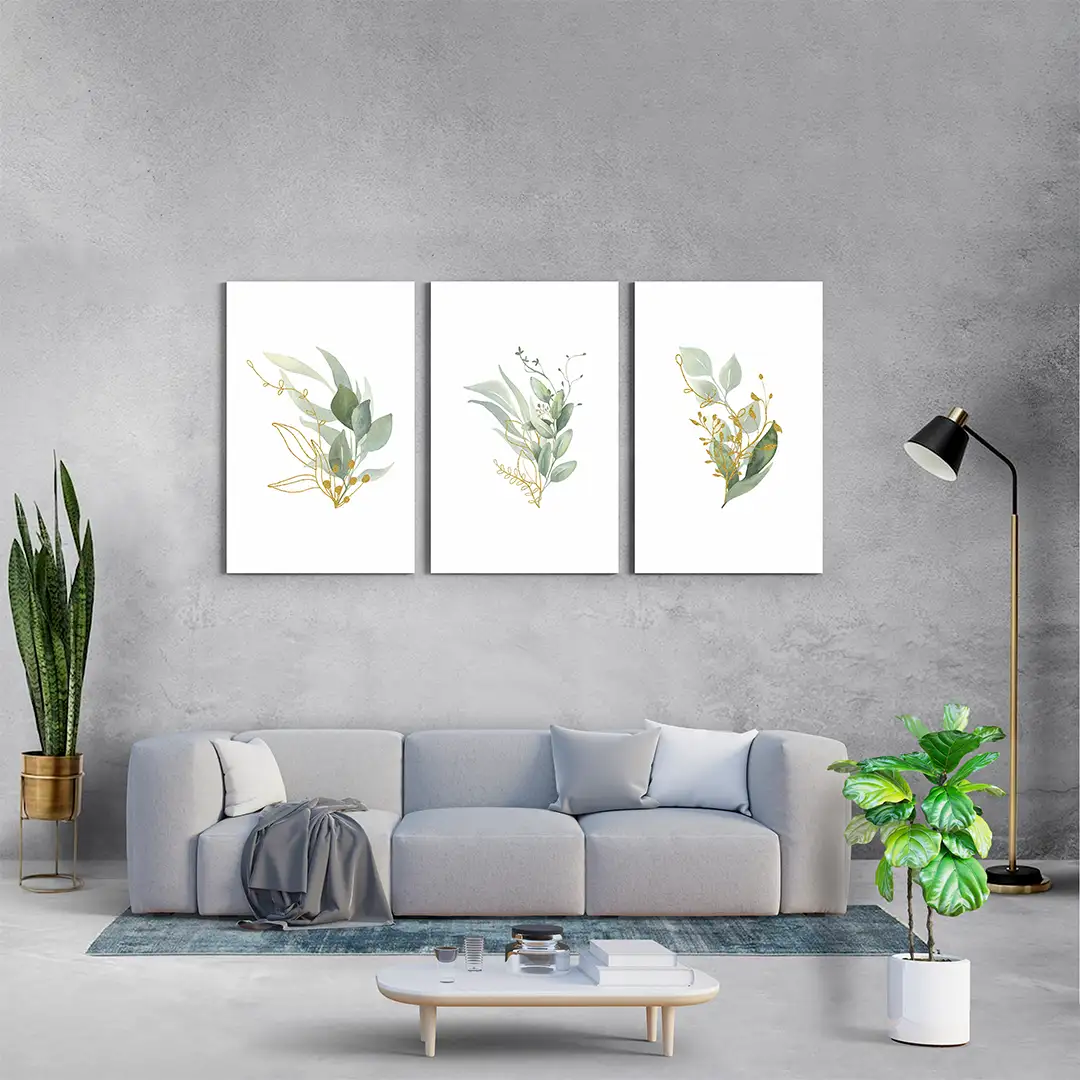 Botanical Leaves Modern Wall Art Set of 3 Canvas Stretch