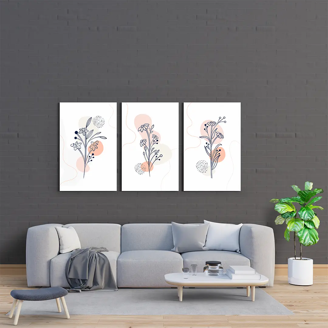 Blooming Mangents Floral Wall Art Set of 3 Canvas