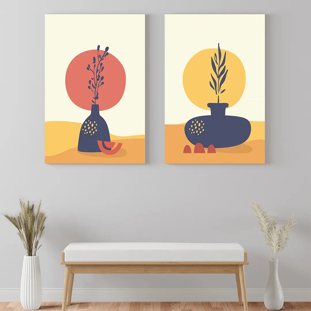 Blooming Flower pots Canvas Stretch set of 2