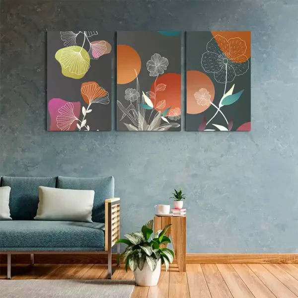 flowers & Colors Line Wall Art Set of 3 Canvas Stretch