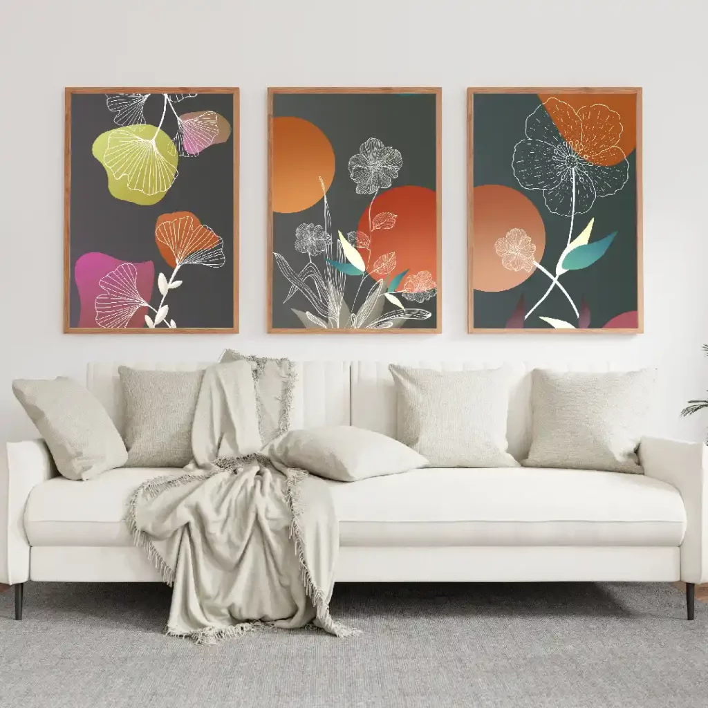 Flowers & Colors Line Wall Art Set of 3