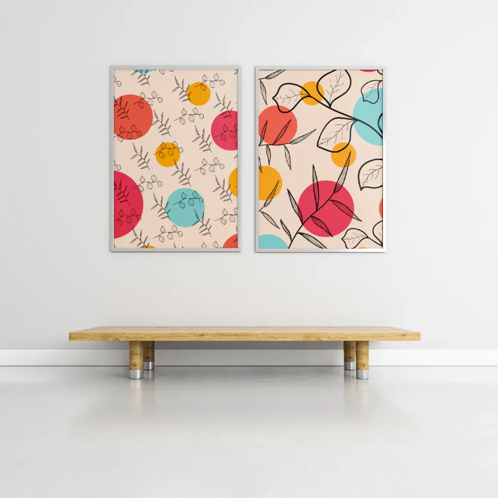 Colorful Quirky Floral Modern wall art set of 2